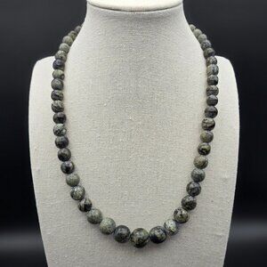 Serpentine Stone (Infinite Stone) Green-Gray & Black Graduated Bead Necklace 18"